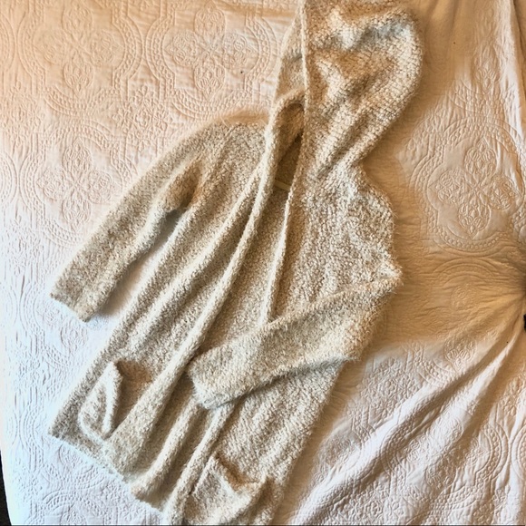 lovestitch Sweaters - Lovestitch Fuzzy Off-White Hooded Cardigan- M/L